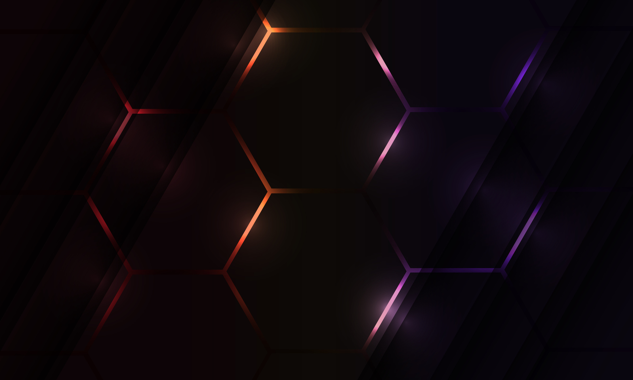 Dark hexagon gaming abstract background with colored flashes