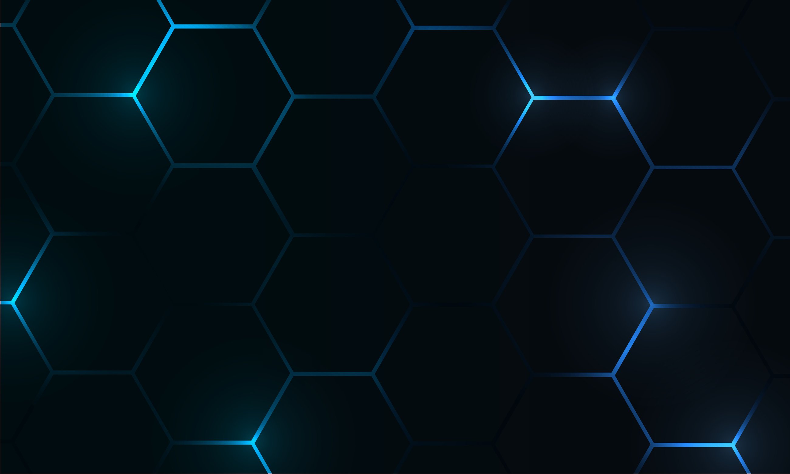 Dark hexagon background with blue bright flashes.